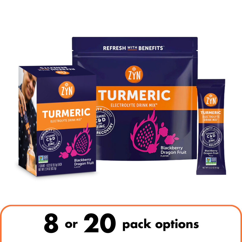 ZYN Turmeric Electrolyte Drink Mix - Blackberry Dragon Fruit Stick Packs