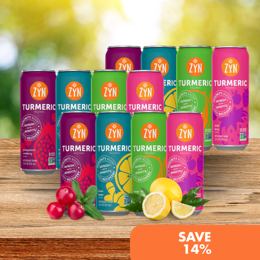 ZYN Turmeric Wellness Drink 355ml - All 4 flavours (3 of each, 12 cans)