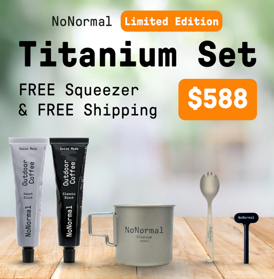 NoNormal Limited Titanium Coffee Set | Cup + Spork + 2 Tubes