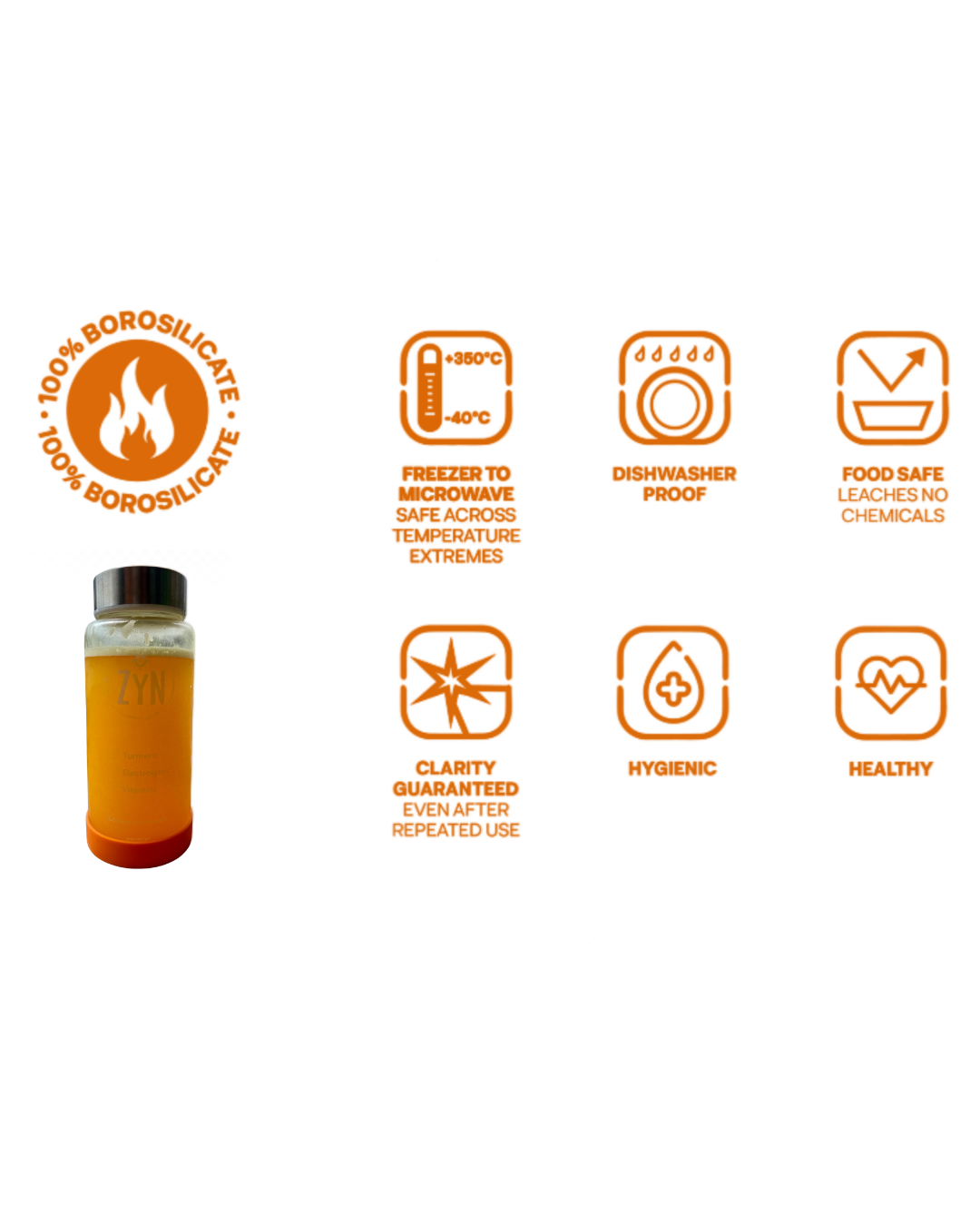 Drink ZYN 600ml Borosilicate Glass Bottle | Premium Hydration Vessel